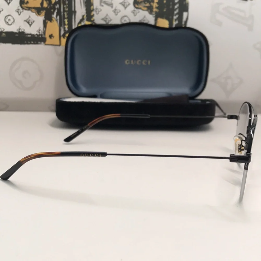 Authentic Gucci GG0682O 001 Eyeglasses – Black Semi-Rimless Round Frame